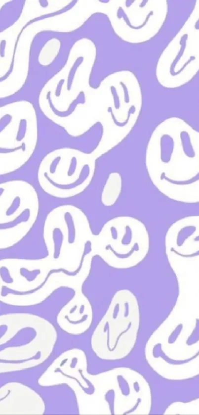 Lavender wallpaper with abstract smiley face pattern.