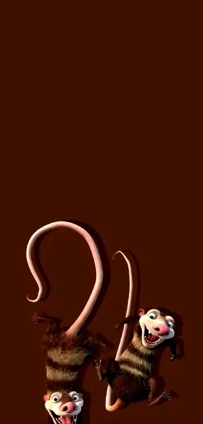 Playful lemurs with tails on a dark brown background mobile wallpaper.