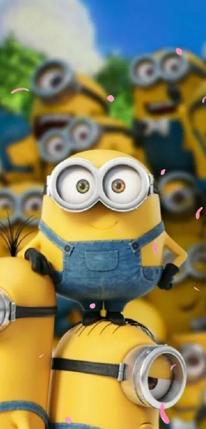 Vibrant Minions mobile wallpaper with playful animated characters.