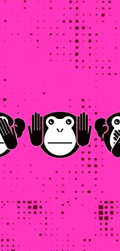 Playful monkey emoji wallpaper with pink background.