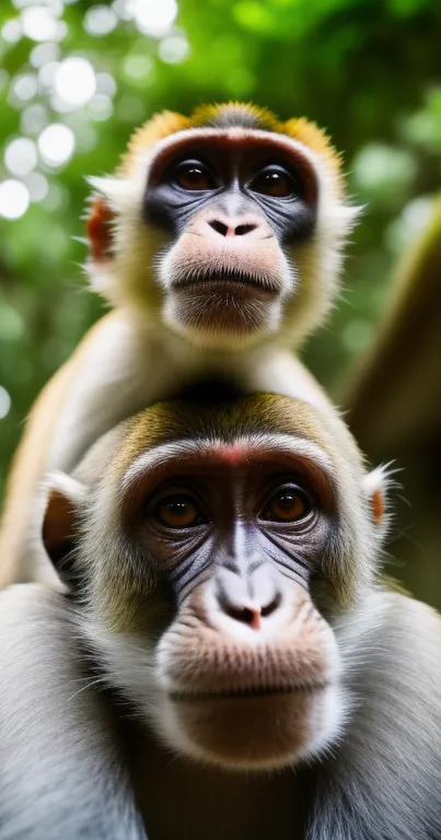 Two playful monkeys in a lush jungle setting, ideal for mobile wallpaper.