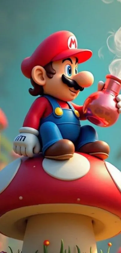 Animated character on a mushroom with a vibrant background