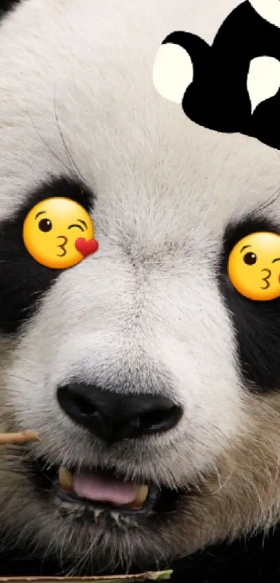 Funny panda face with emoji eyes and playful expression.