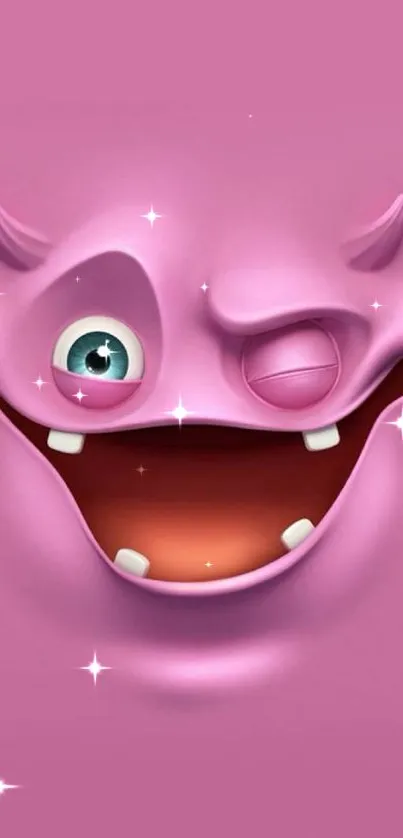 Playful pink monster mobile wallpaper with a quirky expression.