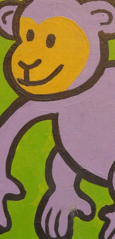 Purple monkey illustration on green background.