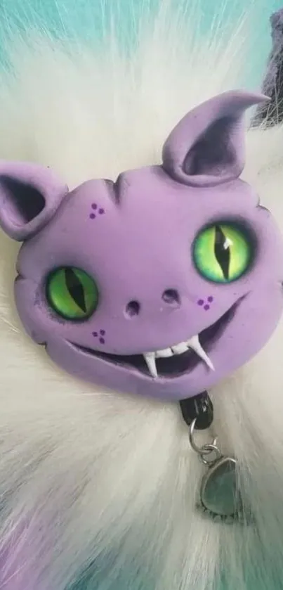 Playful purple monster with green eyes.