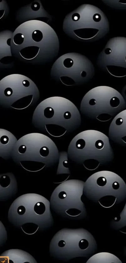 Playful black smiley faces art wallpaper with dynamic pattern.