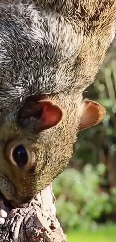 Close-up of a squirrel on a tree in nature.