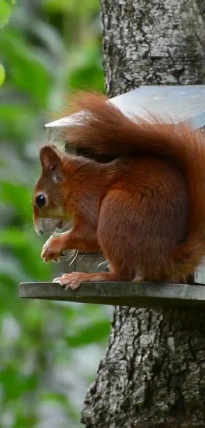 Squirrel sitting on a tree in forest wallpaper.