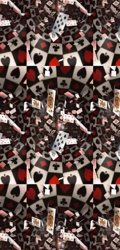 Vibrant kaleidoscope of playing cards in motion.