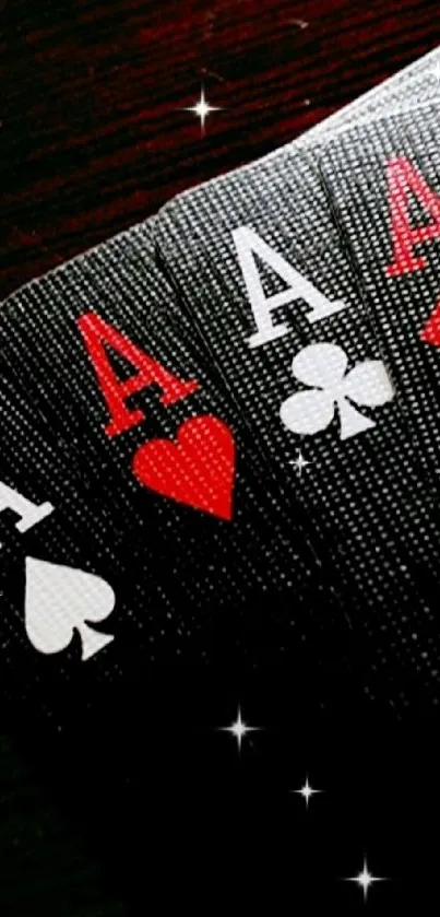 Poker aces mobile wallpaper with dark background.