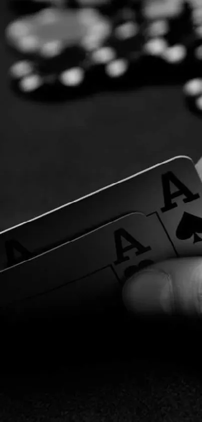 Monochrome wallpaper featuring a pair of aces in poker.