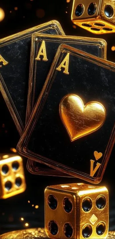 Golden poker cards and dice with luxurious design