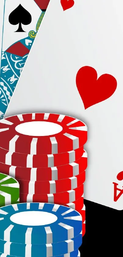 Poker-themed wallpaper with cards and chips in bold colors.