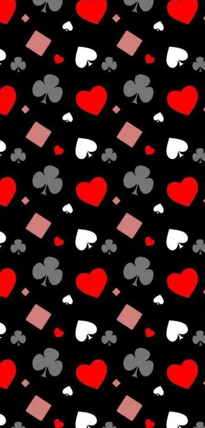 Poker-themed mobile wallpaper with card symbols on black