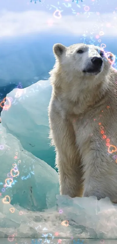 Polar bear and penguin on icy terrain mobile wallpaper.