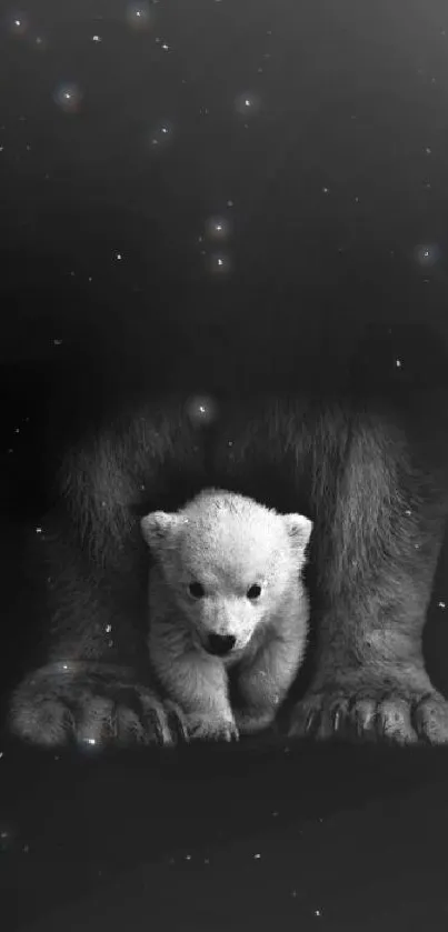 Polar bear cub with black background mobile wallpaper.