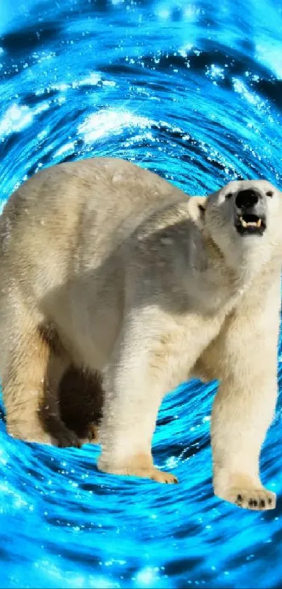 Polar bear in a striking blue ice tunnel wallpaper.