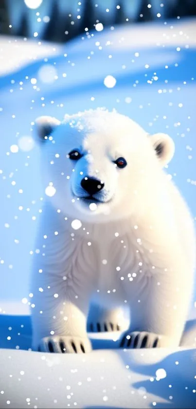 Polar bear in a snowy landscape mobile wallpaper.