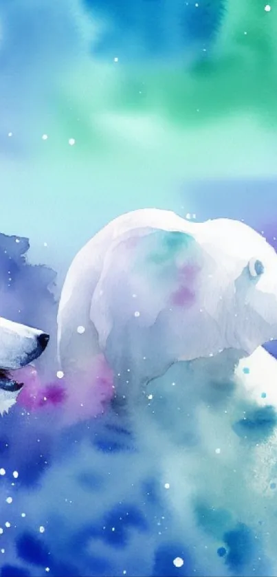 Watercolor polar bears in abstract colors.