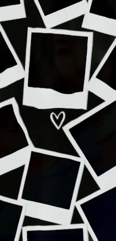 Mobile wallpaper with polaroid frames and heart design.