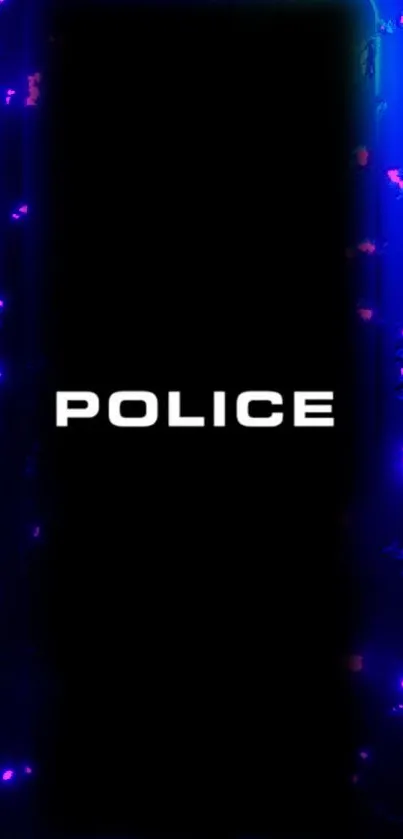 Police word on black background with neon blue accents.