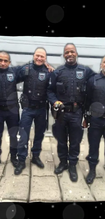 Police officers in uniform standing in formation on a street.