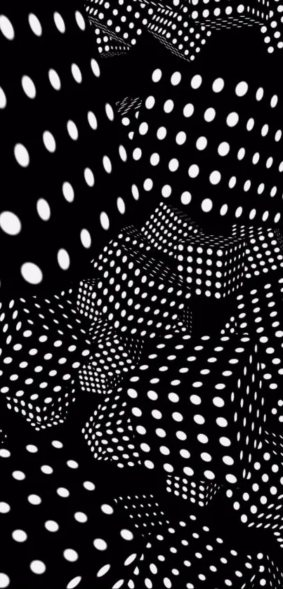 Abstract black and white polka dot cube pattern wallpaper.