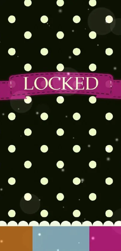 Polka dot wallpaper with purple locked banner.