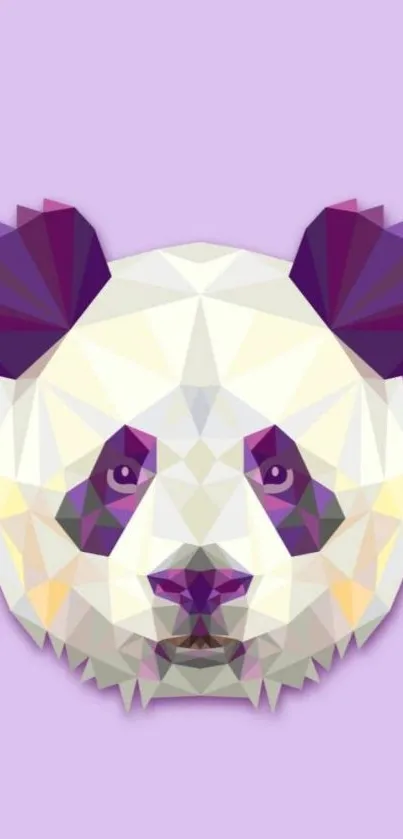 Geometric polygon panda with purple background wallpaper.