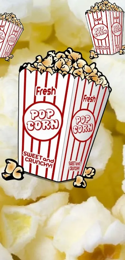 Popcorn-themed wallpaper with a fun red and white striped design.
