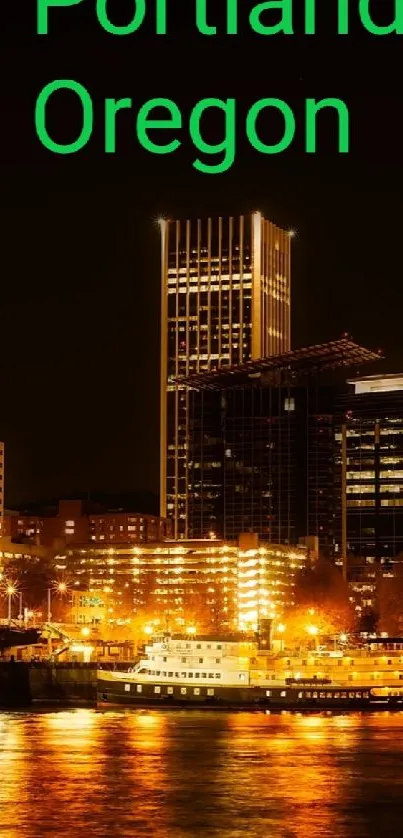 Stunning night view of Portland Oregon's skyline with glowing city lights.