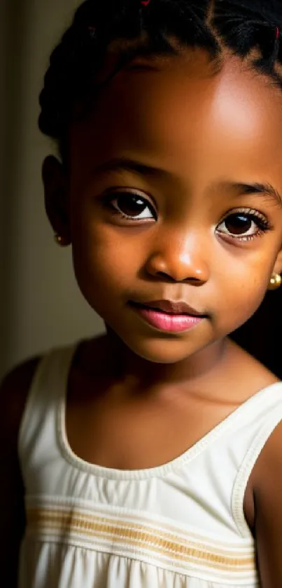 Portrait of a young girl with braided hair in natural light.