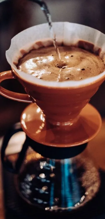 Pour over coffee with ceramic filter.