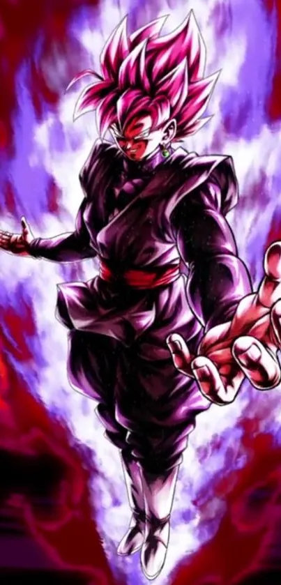 Animated warrior with an energy aura in vivid red and purple hues.