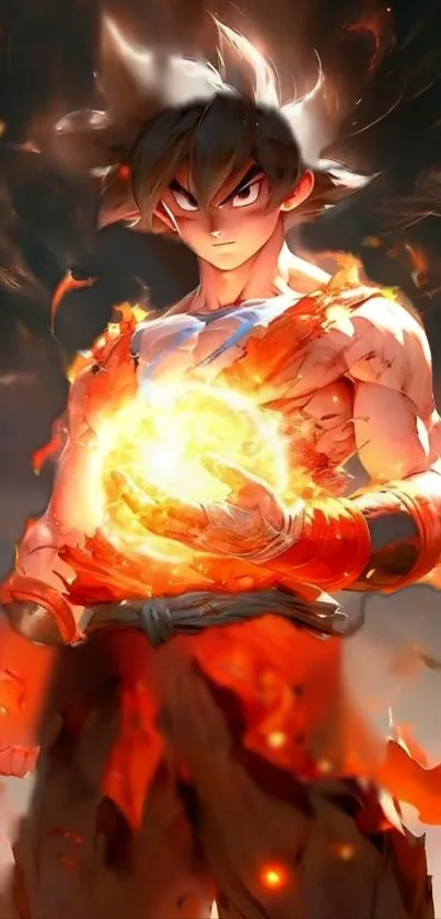 Anime warrior with fiery energy burst