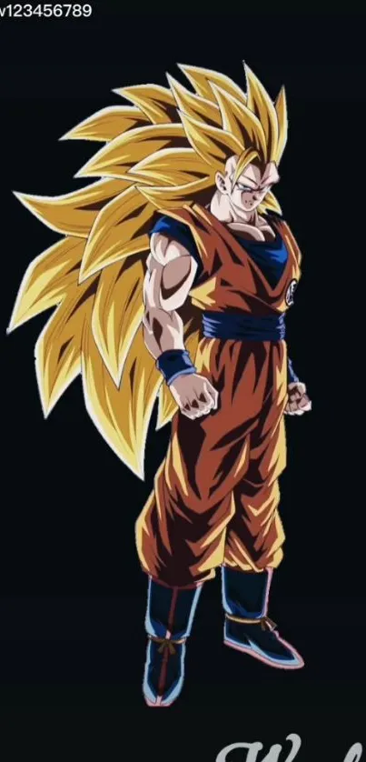 Anime warrior with golden hair on a black background.