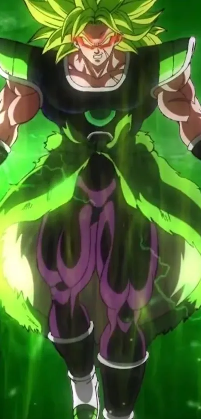 Dynamic anime warrior with green aura.