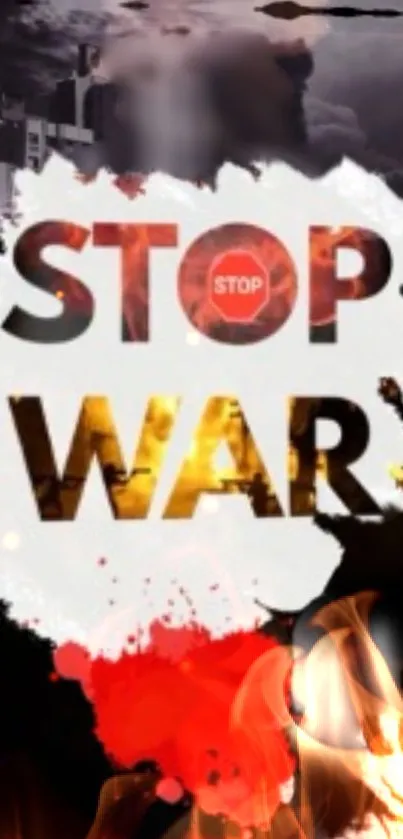 Anti-war wallpaper with 'Stop War' text on a fiery, dramatic background.