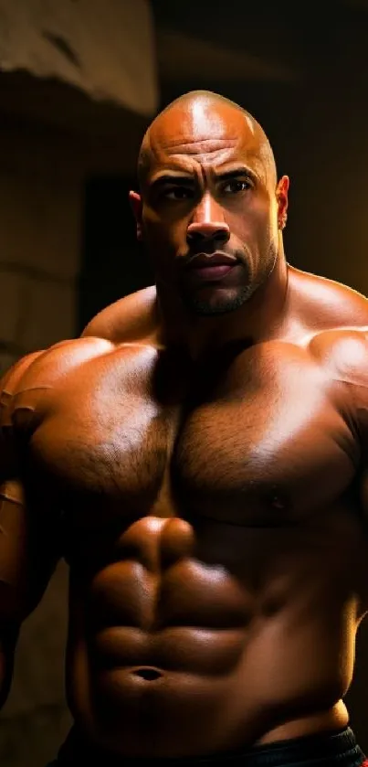 Bodybuilder in intense lighting showing muscle definition for mobile wallpaper.