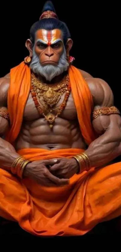 A powerful deity in orange robes with golden jewelry on a mobile wallpaper.