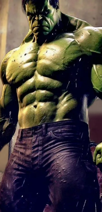 Dynamic green giant in a powerful pose, exuding strength and intensity.