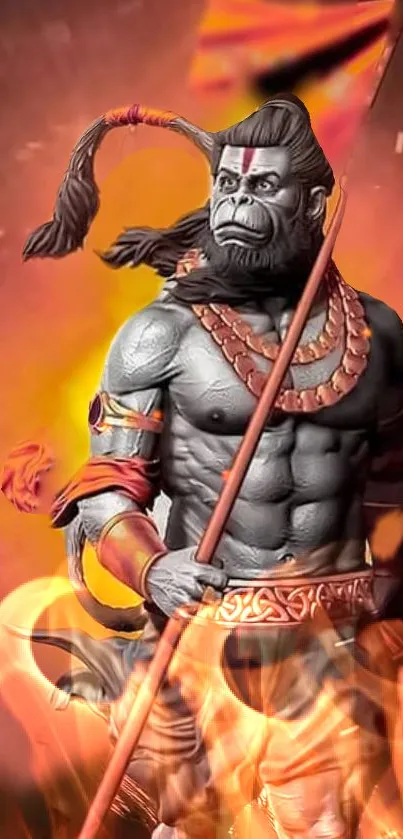 Striking Hanuman artwork with vibrant colors and spiritual theme.