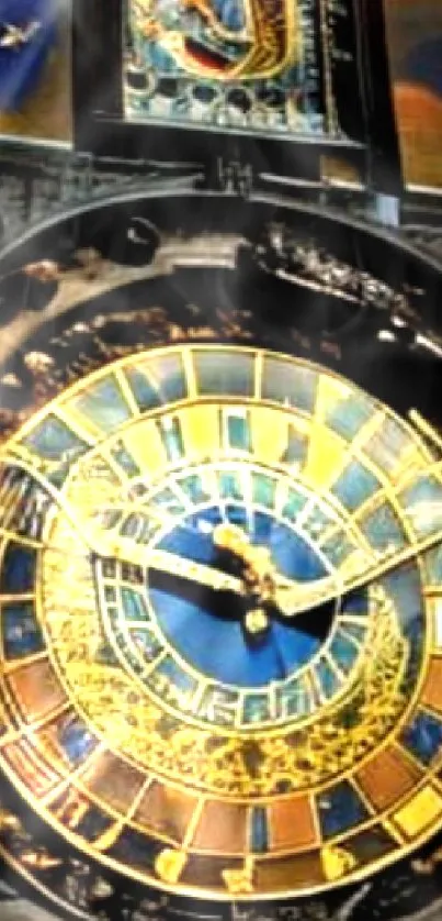 Prague's Astronomical Clock with blue sky in the background.