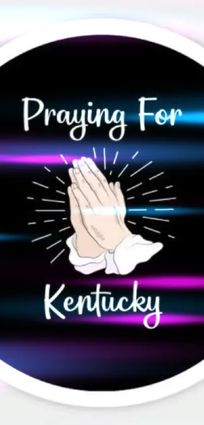 Illustrated praying hands with 'Praying for Kentucky' text on black background.