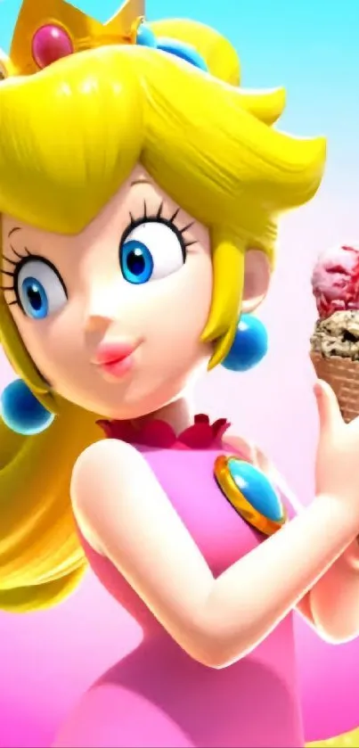 Colorful princess enjoying ice cream in animated wallpaper.