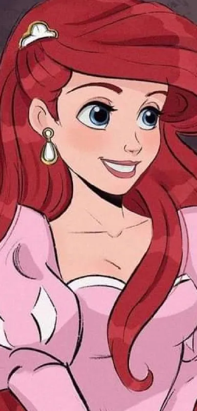 Illustration of a princess in a pink dress with flowing red hair.