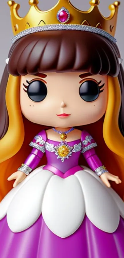 Charming princess pop art doll wearing a crown in vibrant colors.