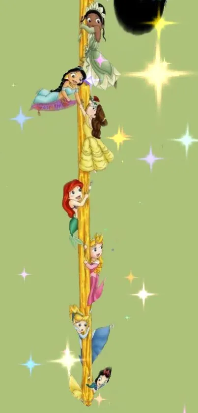 Enchanting princesses climbing tower wallpaper.