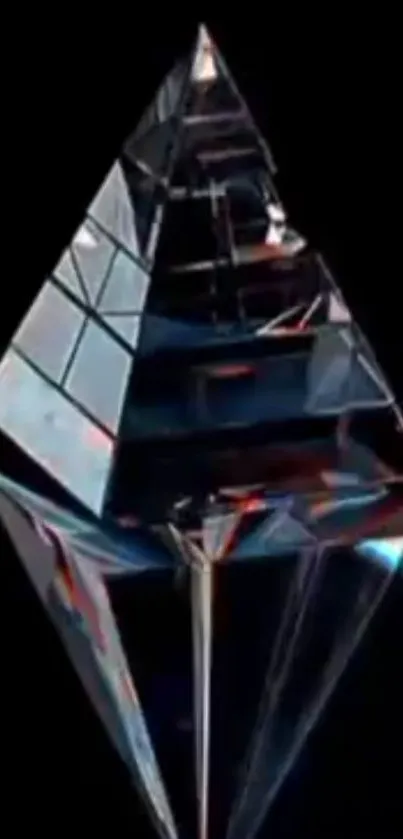 3D geometric crystal prism on black background.